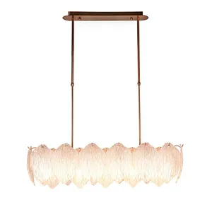 Mulberry leaves shape textured steel glass pendent chandelier light for restaurant