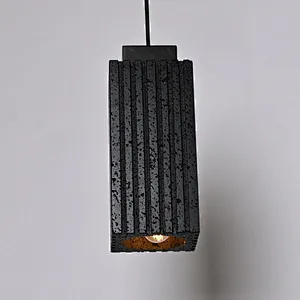Luxury carved square column natural black travertine stone pendant light