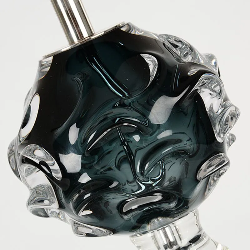 Handmade dark green coloured glaze ball with crystal base table lamp