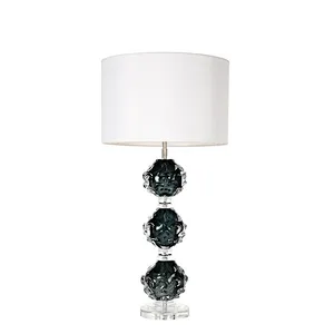 Handmade dark green coloured glaze ball with crystal base table lamp