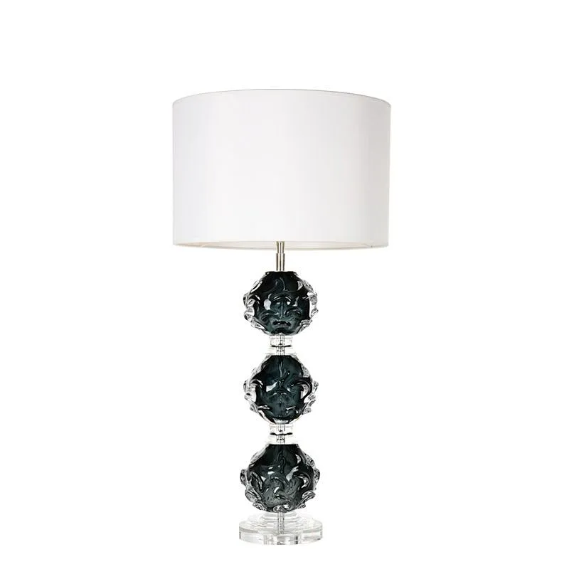 Handmade dark green coloured glaze ball with crystal base table lamp