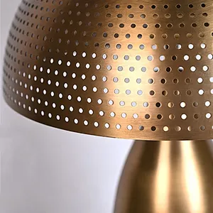Antique brass pierced metal circular lampshade all-steel  table lamp for bedside