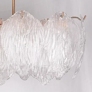 Mulberry leaves shape textured steel glass pendent chandelier light for restaurant