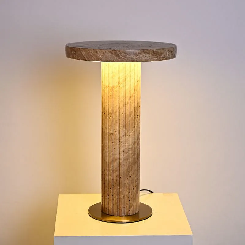 FRP column natural travertine stone LED bedside table light
