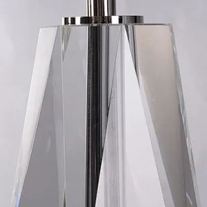 Hexagonal multifaceted crystal glass base with linen fabric lampshade bedside table lamp for bedroom