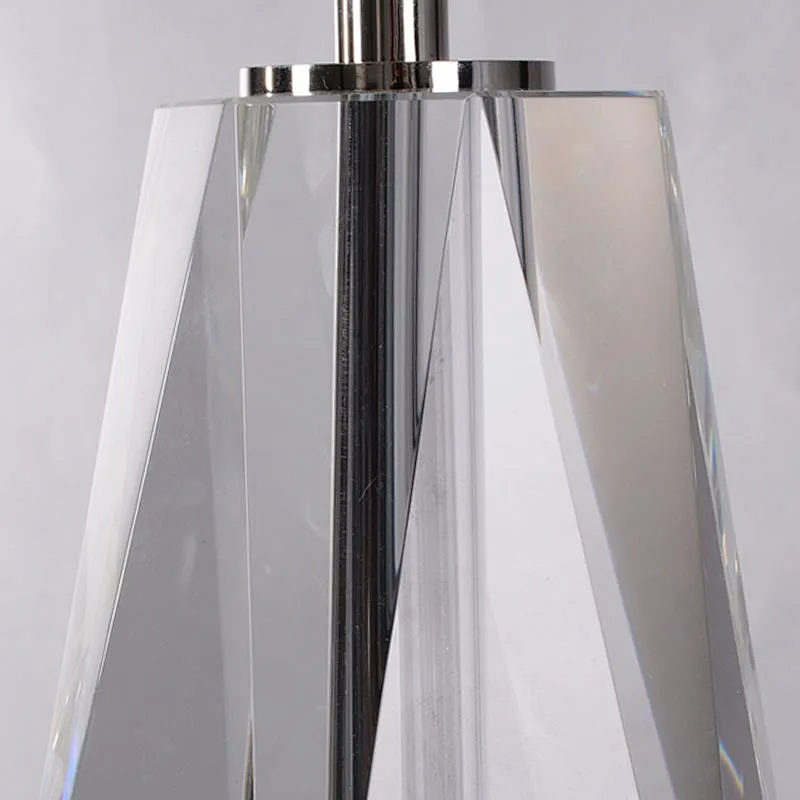 Hexagonal multifaceted crystal glass base with linen fabric lampshade bedside table lamp for bedroom