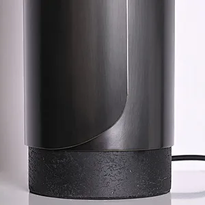 Unique design antique bronze finish natural travertine stone desk table lamp with fabric lampshade for living room bedroom