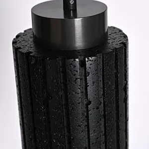 Carved column natural black travertine stone bedside pendant light