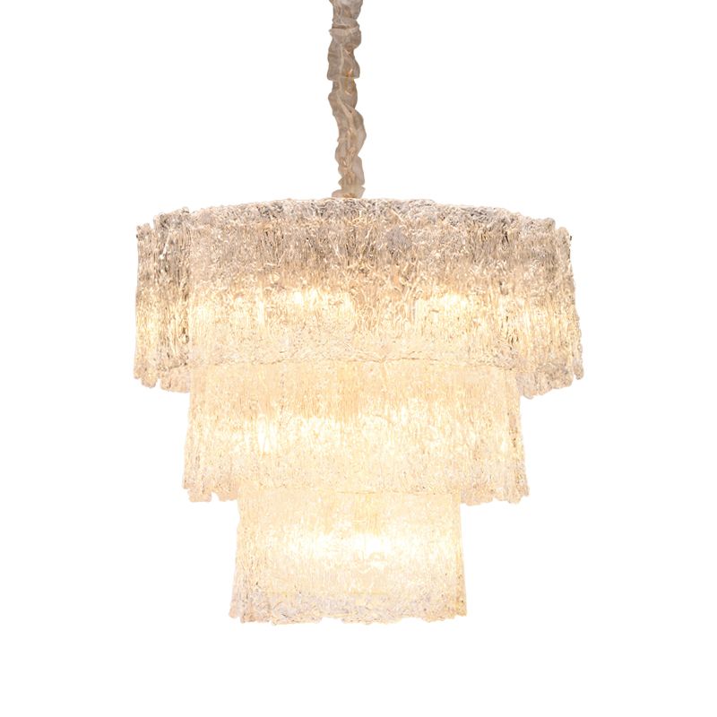 3 layers rectangular tiered handmade art glass chandelier for livingroom