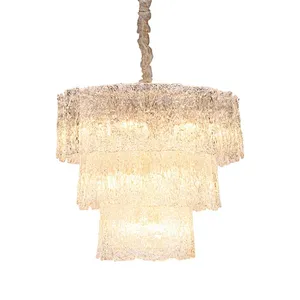 3 layers rectangular tiered handmade art glass chandelier for livingroom