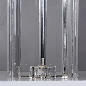 Square column slotted clear crystal glass table lamp with linen lampshade