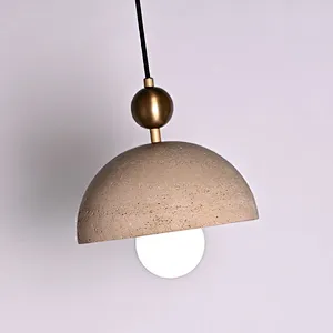 Antique brass finish semicircle natural travertine stone restaurant pendant light