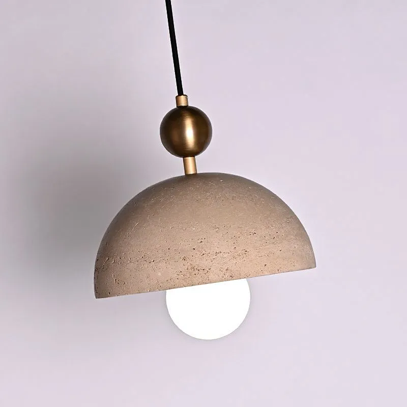 Antique brass finish semicircle natural travertine stone restaurant pendant light