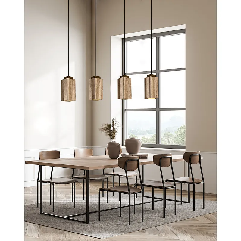 Luxury carved square column natural travertine stone pendant light