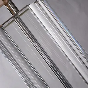 Square column slotted clear crystal glass table lamp with linen lampshade