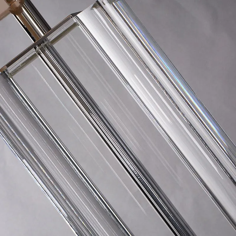 Square column slotted clear crystal glass table lamp with linen lampshade
