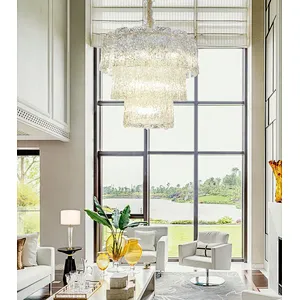 3 layers rectangular tiered handmade art glass chandelier for livingroom