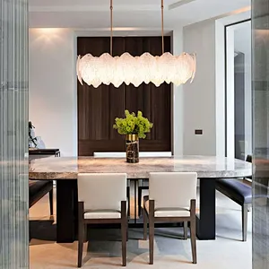 Mulberry leaves shape textured steel glass pendent chandelier light for restaurant