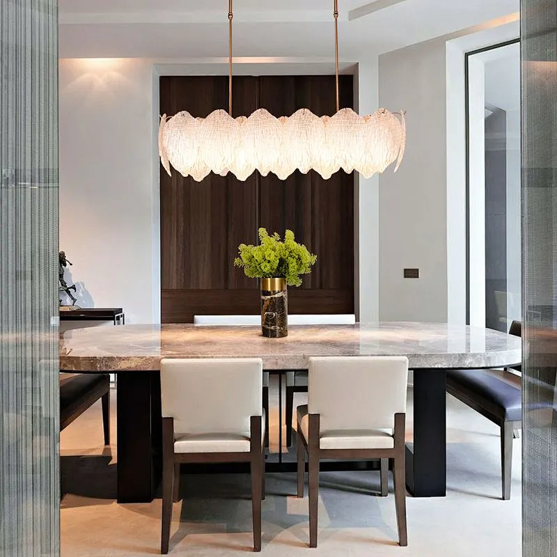 Mulberry leaves shape textured steel glass pendent chandelier light for restaurant