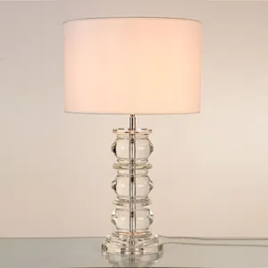 Luxury round complex crystal glass desk table lamp with fabric shade table lamp for livingroom bedroom