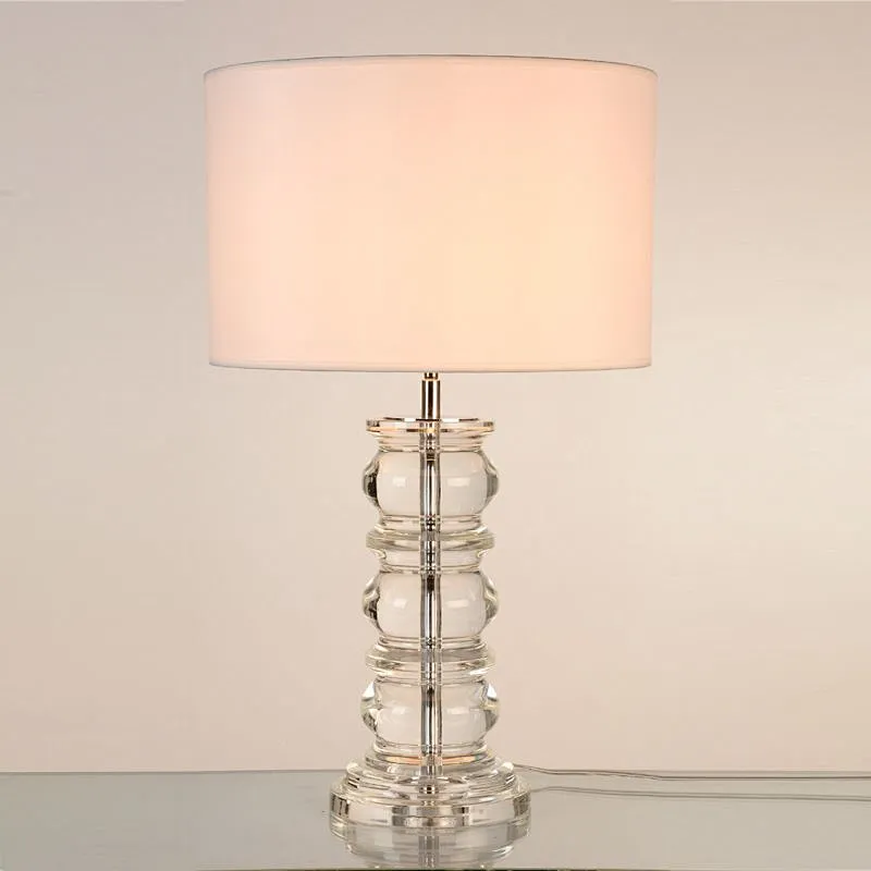 Luxury round complex crystal glass desk table lamp with fabric shade table lamp for livingroom bedroom