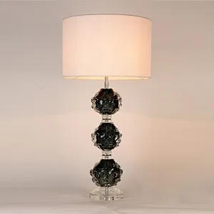 Handmade dark green coloured glaze ball with crystal base table lamp