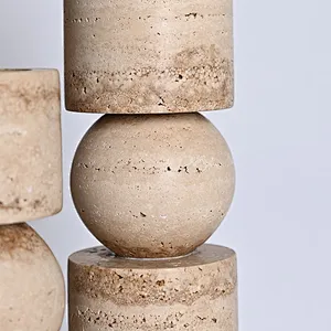Natural travertine stone decorative candlestick