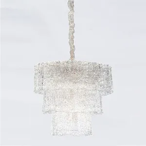 3 layers rectangular tiered handmade art glass chandelier for livingroom