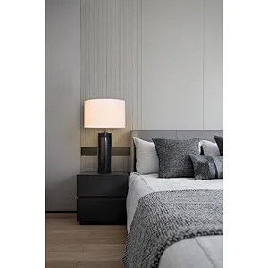 Unique design antique bronze finish natural travertine stone desk table lamp with fabric lampshade for living room bedroom