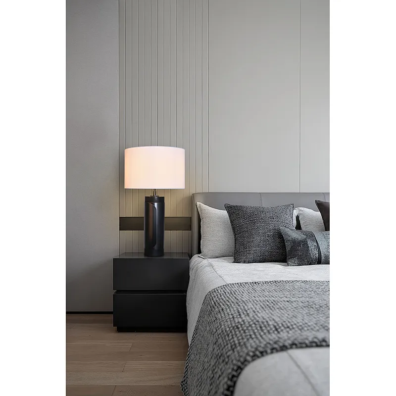 Unique design antique bronze finish natural travertine stone desk table lamp with fabric lampshade for living room bedroom