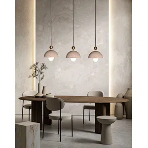 Antique brass finish semicircle natural travertine stone restaurant pendant light
