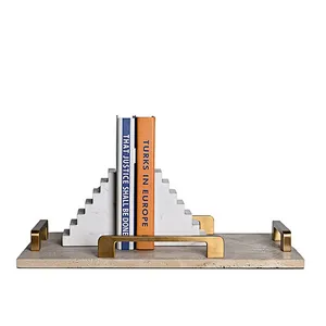 Luxury rectangular travertine stone tray with copper handles