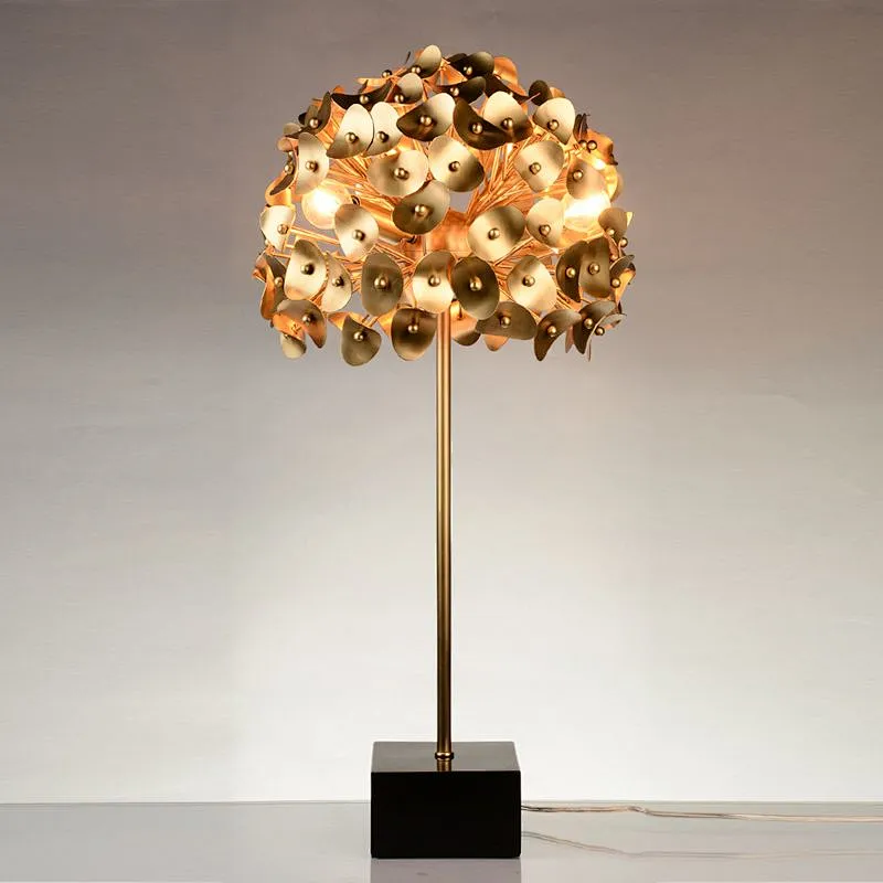 Antique brass leaves tree sculpture curly steel desk table lamp for livingroom home décor