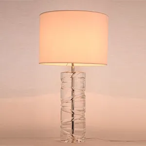 Modern fabric shade crystal glass column base table lamp for livingroom bedroom
