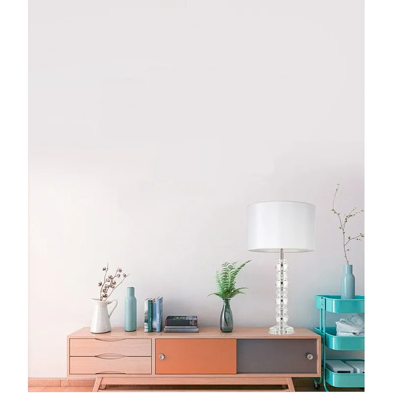 Elegant design round complex features crystal glass spheres desk table lamp with fabric shade for livingroom bedroom