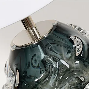Handmade color crystal glass ball in dark green color with fabric lampshade mini bedside table lamp for bedroom
