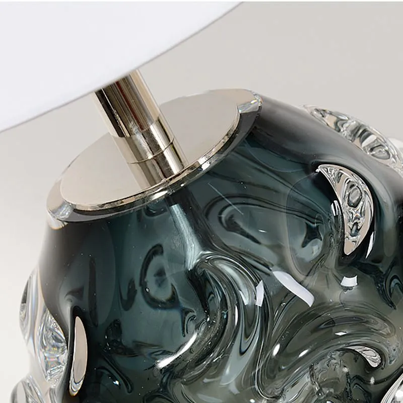 Handmade color crystal glass ball in dark green color with fabric lampshade mini bedside table lamp for bedroom