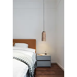 Carved column natural travertine stone bedside pendant light