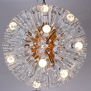 Modern dandelion crystal glass gold spherical pendant chandelier for living room