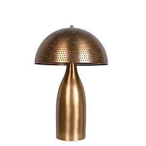 Antique brass pierced metal circular lampshade all-steel  table lamp for bedside