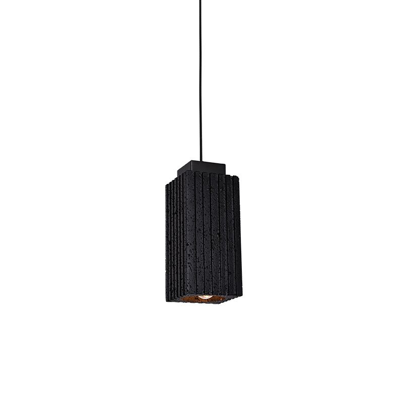 Luxury carved square column natural black travertine stone pendant light