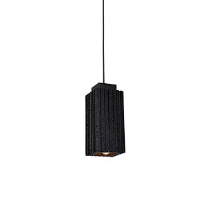 Luxury carved square column natural black travertine stone pendant light