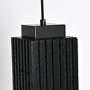 Luxury carved square column natural black travertine stone pendant light