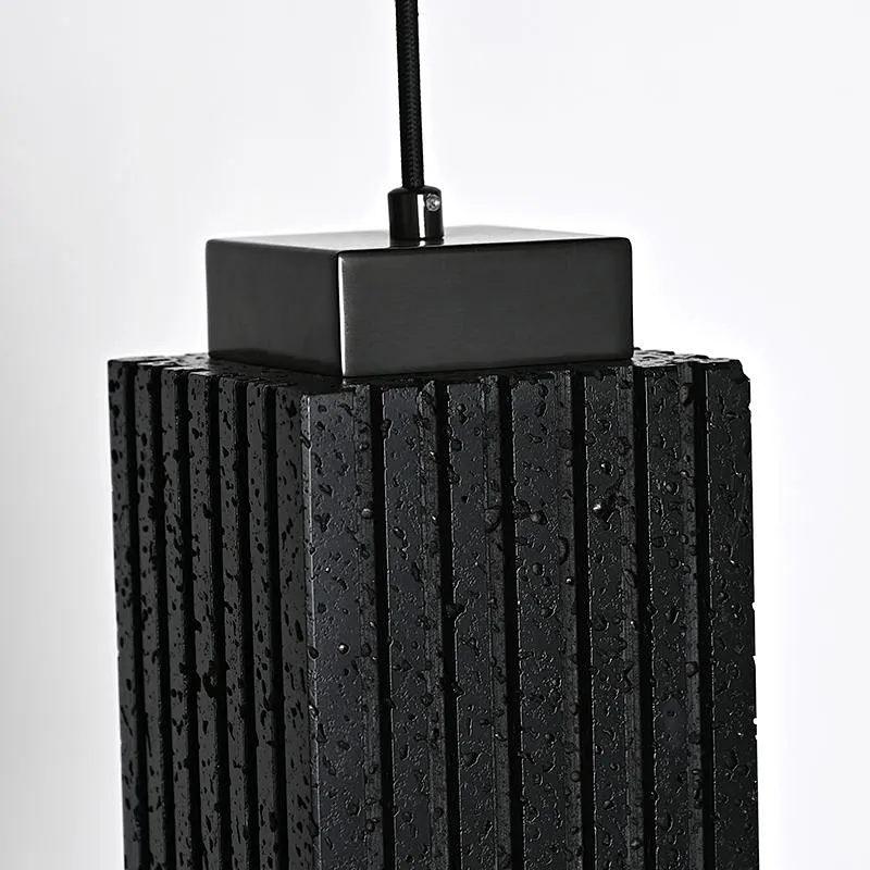 Luxury carved square column natural black travertine stone pendant light