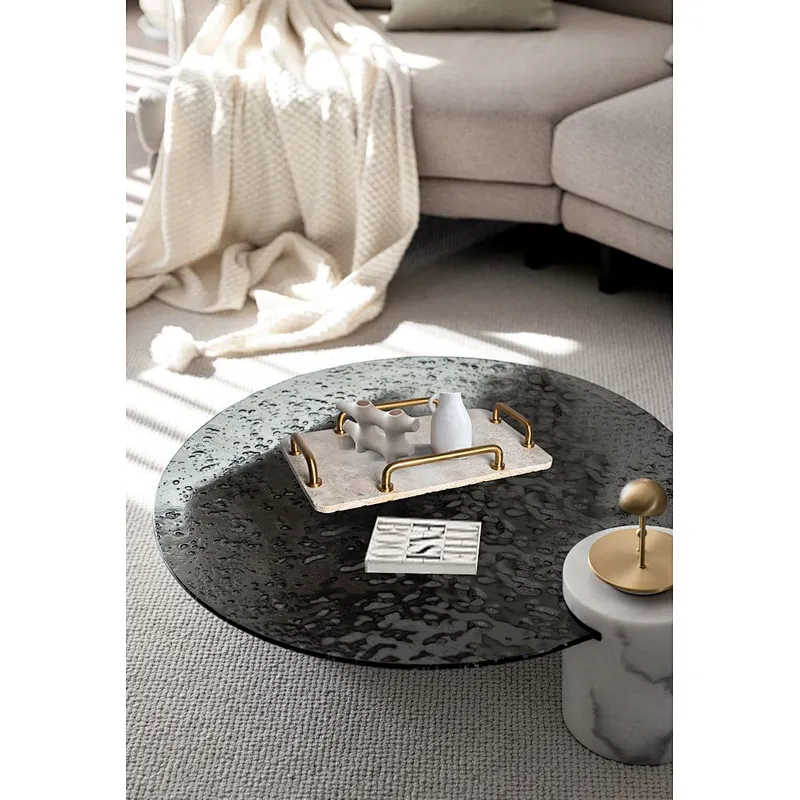 Luxury rectangular travertine stone tray with steel handles