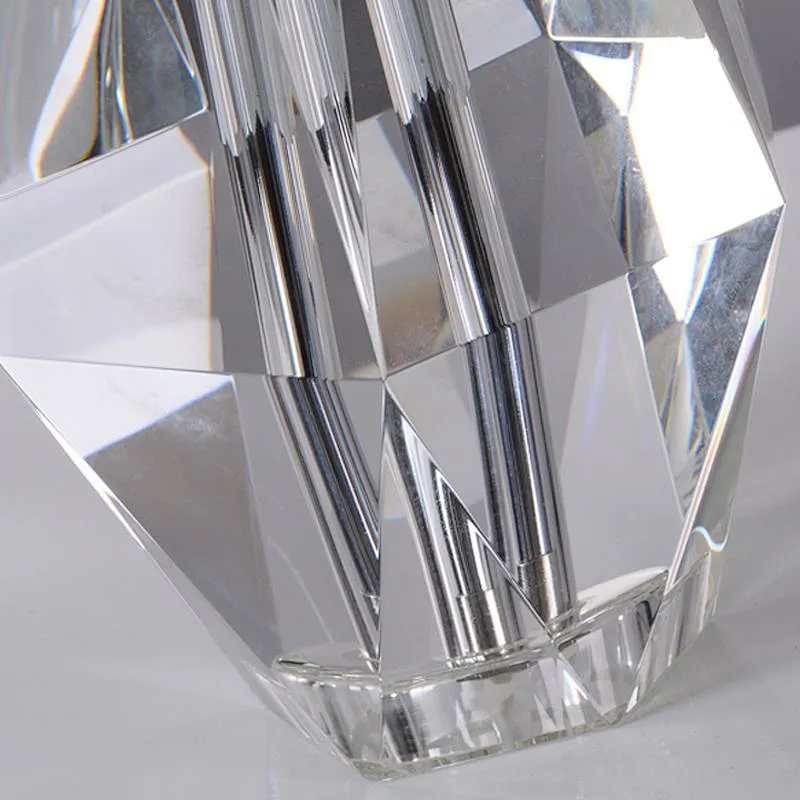 Hexagonal multifaceted crystal glass base with linen fabric lampshade bedside table lamp for bedroom
