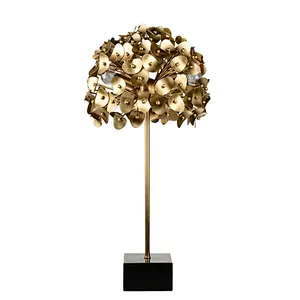 Antique brass leaves tree sculpture curly steel desk table lamp for livingroom home décor