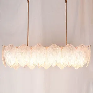 Mulberry leaves shape textured steel glass pendent chandelier light for restaurant