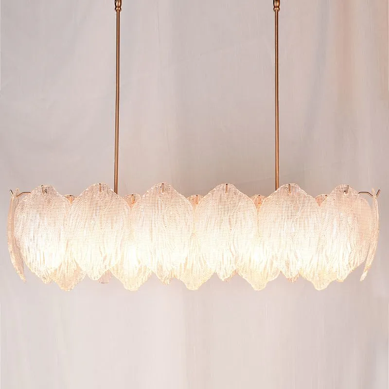 Mulberry leaves shape textured steel glass pendent chandelier light for restaurant