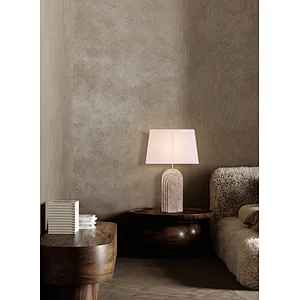 Arched layers natural travertine stone desk table lamp with fabric lampshade for living room bedroom